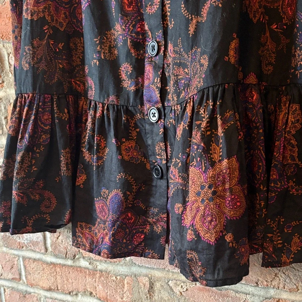 ModCloth Black Midi Skirt‎ with Red and Purple Paisley Print